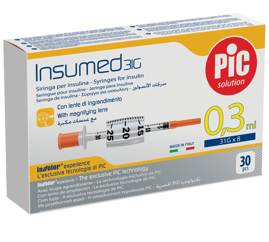 Стерильний інсуліновий шприц INSUMED 0,3 мл з голкою 31 G(0,25*8мм), U-100